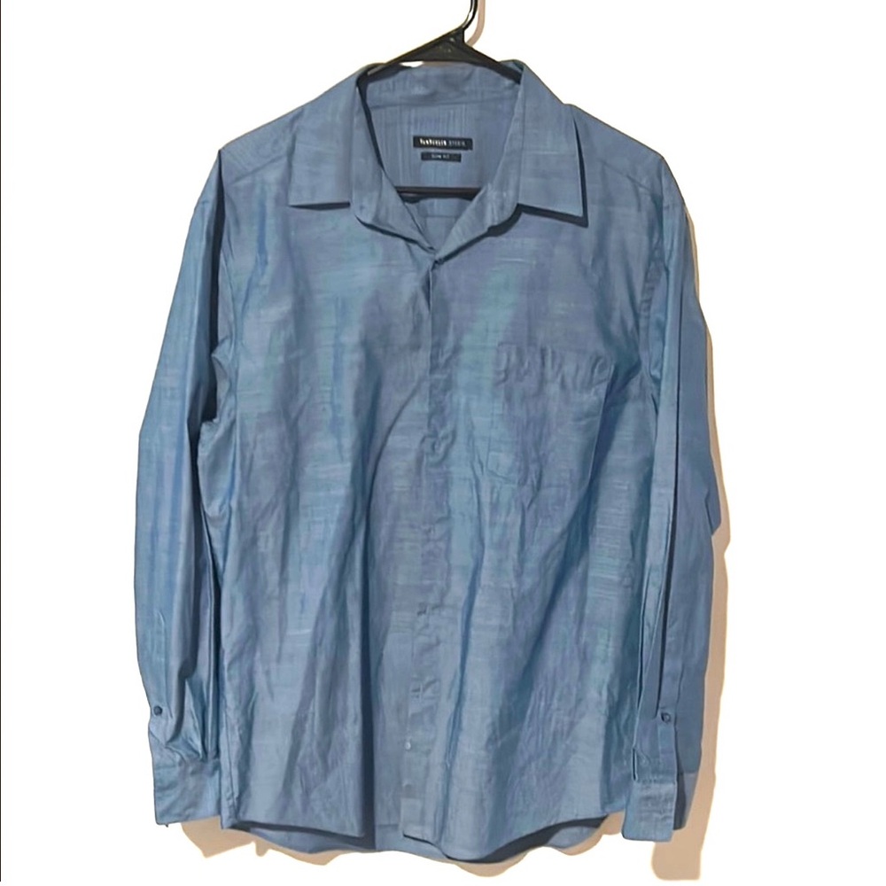 Van Heusen Studio Men's Size 16 Slim‎ Fit Blue Long Sleeve Shirt
